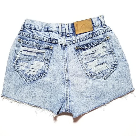 Vtg Lee Acid Wash Distressed High Waist Jean Short - Picture 6 of 8